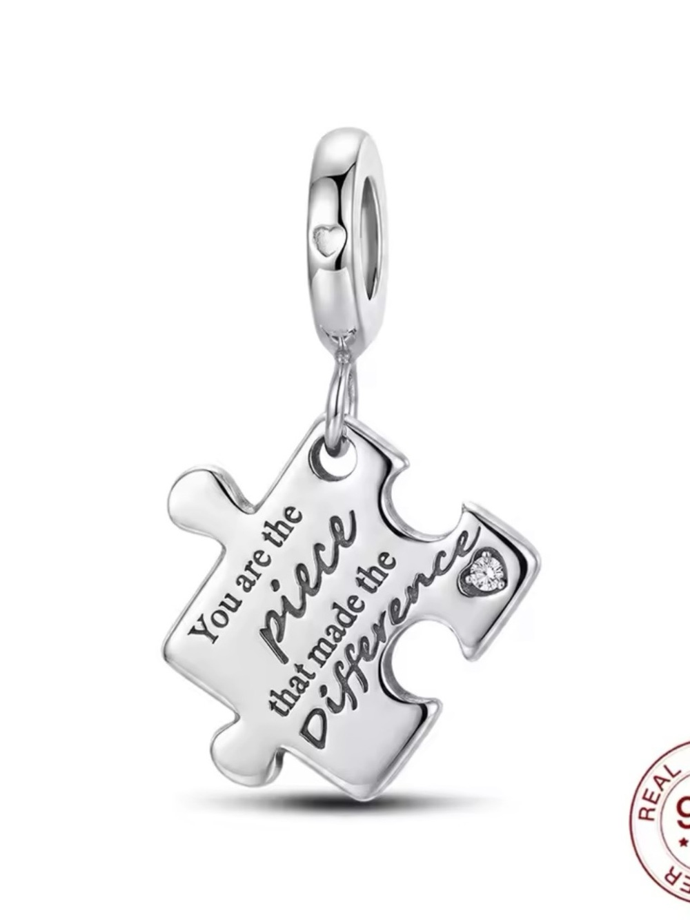 Silver Puzzle Piece Charm Pendant - Inspirational Engraved Accent